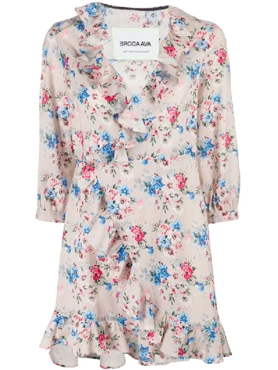 Ava Adore Floral Wrap Mini Dress In Neutrals