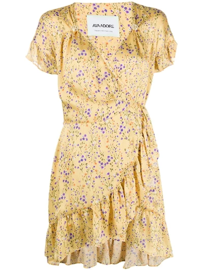 Ava Adore Floral Print Wrap Dress In Yellow