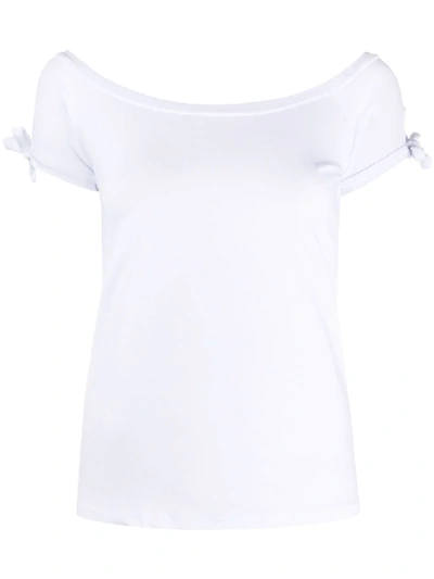 Snobby Sheep Off-shoulder Tie Sleeve T-shirt In White