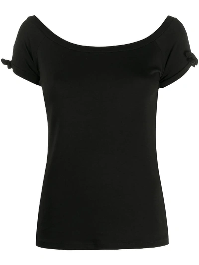 Snobby Sheep Tie-shoulder Bardot T-shirt In Black