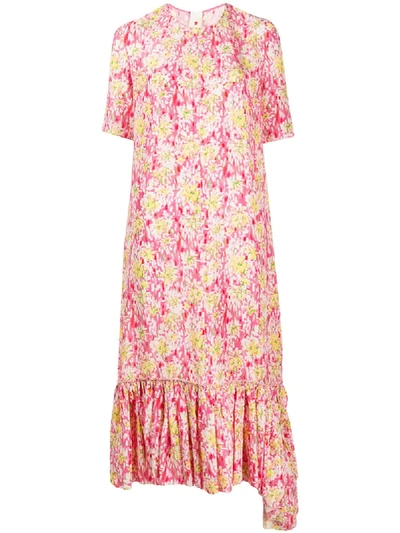 Marni Peplum Hem Floral Print Dress In Pink