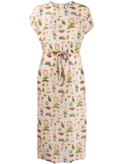 Anntian All-over Print Silk Dress In Neutrals