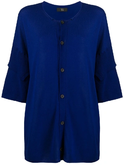 Y's Double-layered Short Sleeved Cardigan In Blue
