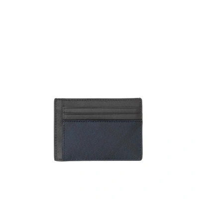Burberry London Check And Leather Money Clip Card Case In Navy