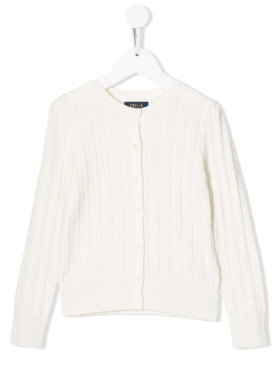 Ralph Lauren Kids' Cable Knit Cotton Cardigan In White