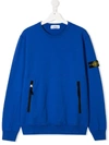 Stone Island Junior Teen Logo Patch Sweater In Blue