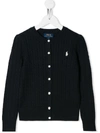 Polo Ralph Lauren Logo-embroidered Cable-knit Cardigan In Blue