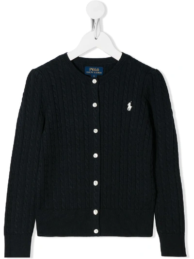 Polo Ralph Lauren Logo-embroidered Cable-knit Cardigan In Blue