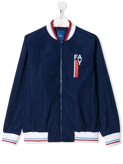 Fay Kids' Logo Bomber Jacket In Blue