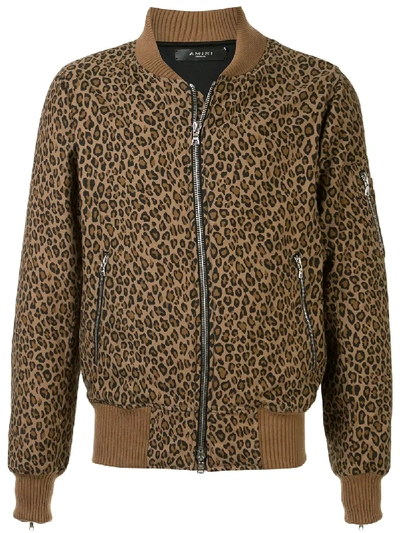 Amiri Leopard Print Bomber Jacket In Brown
