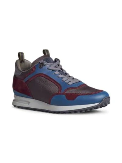 Dunhill Radial Runner Leather And Suede-trimmed Mesh Sneakers In Blue
