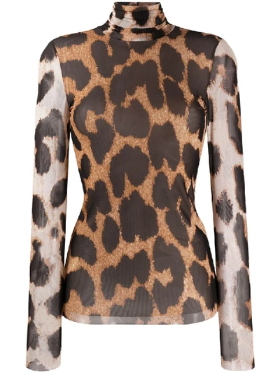 Ganni Leopard-print Shirt In Neutrals