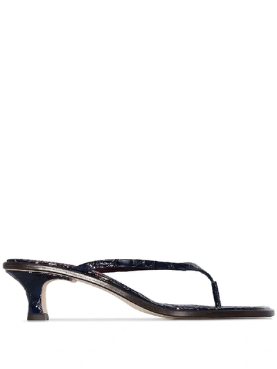 Sies Marjan Navy Alix 40 Mock Croc Patent Leather Sandals In Blue