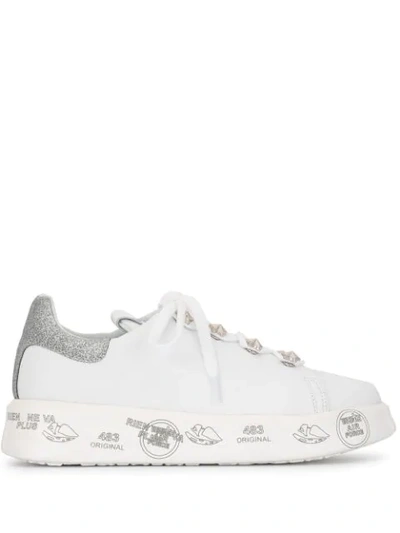 Premiata Belle Glitter Flatform Sneakers In White