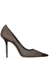 JIMMY CHOO LOVE 100MM MESH AND LEATHER PUMPS