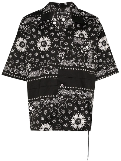 Mastermind Japan Oversized Camp-collar Patchwork Bandana-print Cotton-twill Shirt In Black