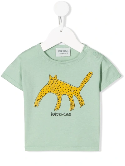 Bobo Choses Babies' Cat Print T-shirt In Green