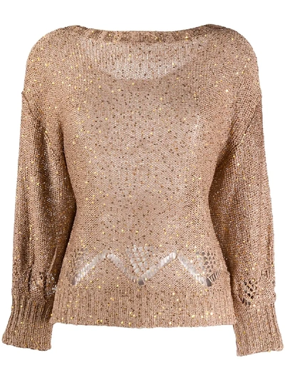 Snobby Sheep Sequin-embellished Boat Neck Jumper In Brown