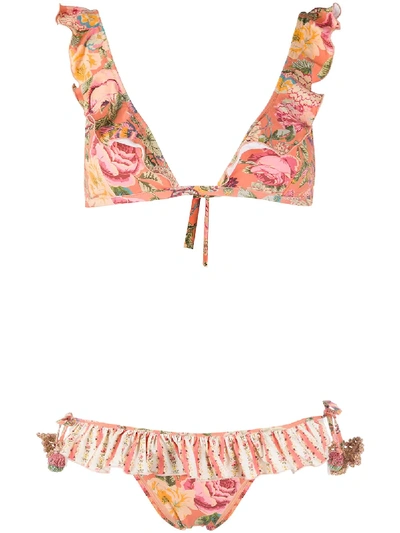 Anjuna Ruffle Trim Floral Bikini Set In Neutrals