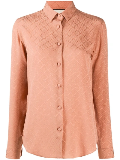 Gucci G Check On Silk Crepe Button Front Blouse In Pink