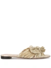 Loeffler Randall Daphne Bow-embellished Plissé-lamé Slides In Gold