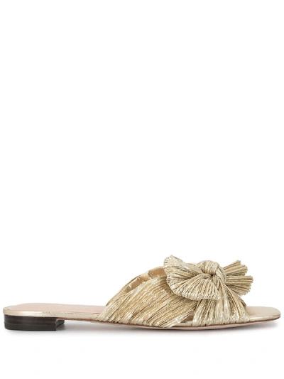 Loeffler Randall Daphne Bow-embellished Plissé-lamé Slides In Gold