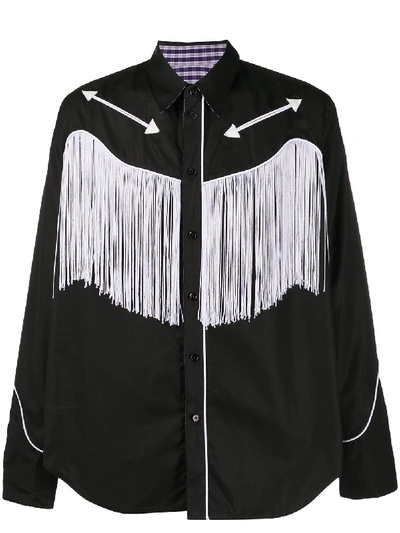 Martine Rose Reversible Fringed Cotton Shirt In Black