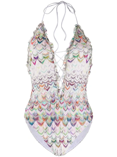 Missoni Knitted Zigzag Swimsuit In White