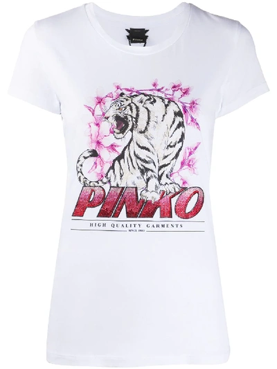 Pinko Tiger-print Logo T-shirt In White