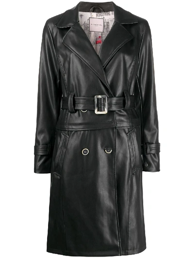 Urbancode Belted Faux-leather Trench Coat In Black