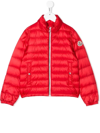 Moncler Kids' Logo Patch Padded Jacket In Red