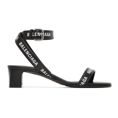 Balenciaga Round 40mm Logo Leather Ankle-wrap Sandals In Black