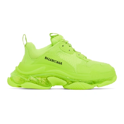 Balenciaga Triple S Clear Sole Logo-embroidered Faux Leather, Foam And Mesh Sneakers In Fluo Yellow