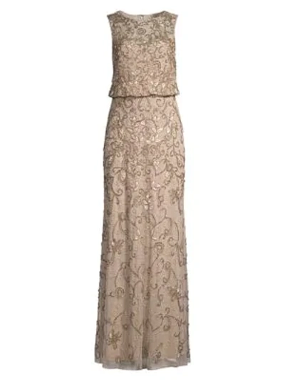 Aidan Mattox Blouson Beaded Gown In Champagne