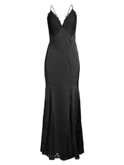 Aidan Mattox Lace And Liquid Satin Dress In Black