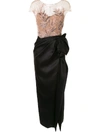 MARCHESA EMBELLISHED DRAPED EVENING GOWN