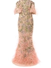 MARCHESA EMBELLISHED TULLE MERMAID EVENING GOWN