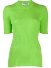 Courrèges Ribbed Short-sleeved Knitted Top In Green