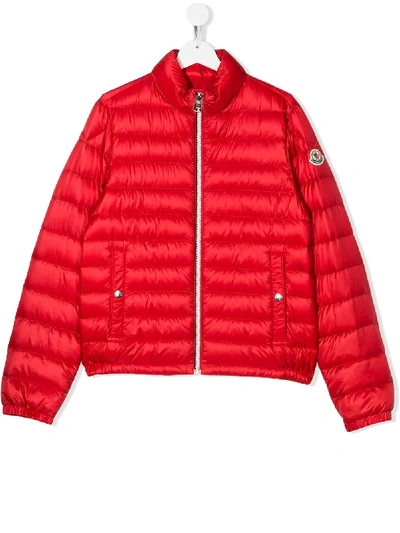 Moncler Teen Feather Down Jacket In Red
