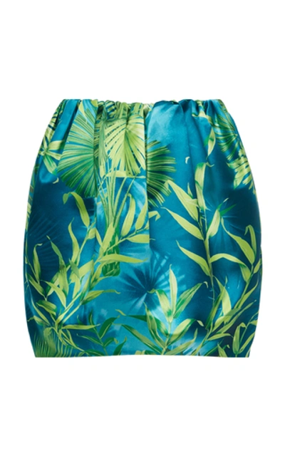 Versace High-rise Jungle Print Satin Mini Skirt In Blue,green