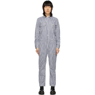 Carhartt Blue & White Striped Tara Coveralls In Blue / Whit