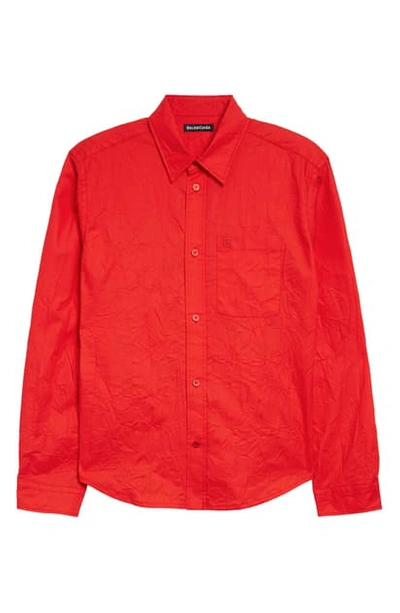 Balenciaga Crinkled Poplin Button-up Shirt In Red