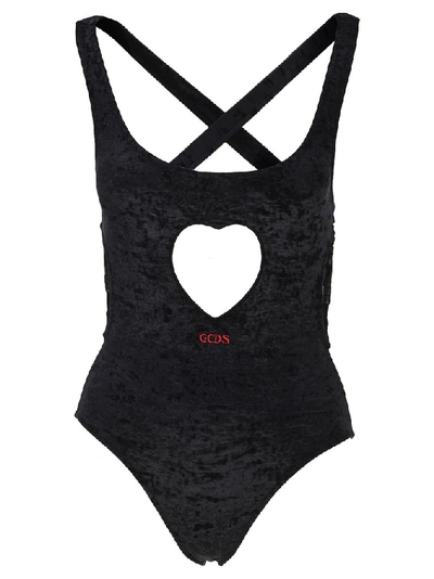 Gcds Velvet Logo Bodysuit In Black