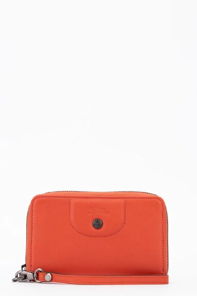 Longchamp Le Pliage Cuir Compact Wallet In Orange