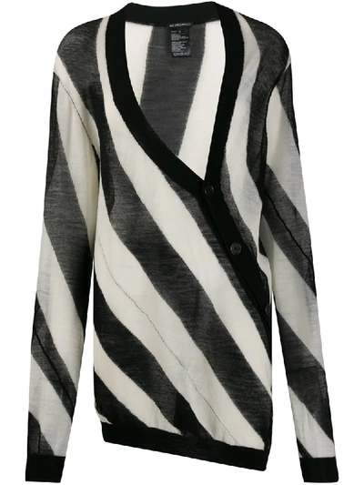 Ann Demeulemeester Asymmetric Striped Cardigan In Black