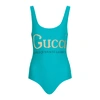 GUCCI TURQUOISE LOGO-PRINT SWIMSUIT,3837276