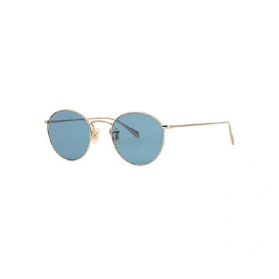Oliver Peoples Coleridge Round Metal Aviator Sunglasses In Blue