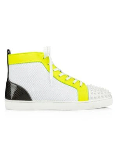 Christian Louboutin Men's Lou Spikes Orlato Mesh/leather High-top Sneakers In Multi