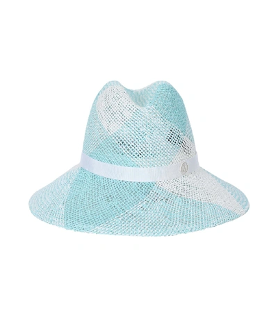 Maison Michel Check Straw Ginger Hat In Blue