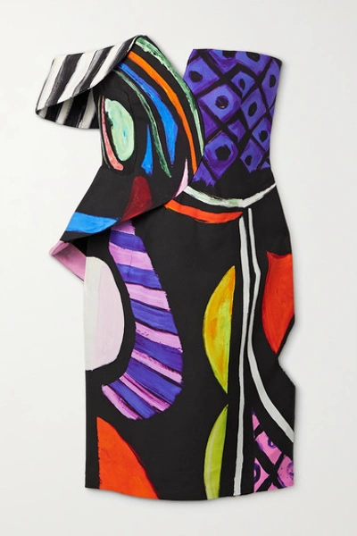 Moschino Off-the-shoulder Draped Printed Crepe Mini Dress In Multicoloured